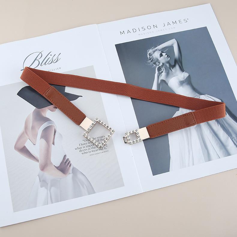 Pu Leather Stretch Waist Seal With Gemstone Embellished Buckle For Ladies