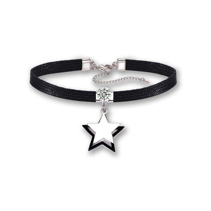 Elegant Korean Choker Necklace For Women With Black Rope And Geometric Star Design