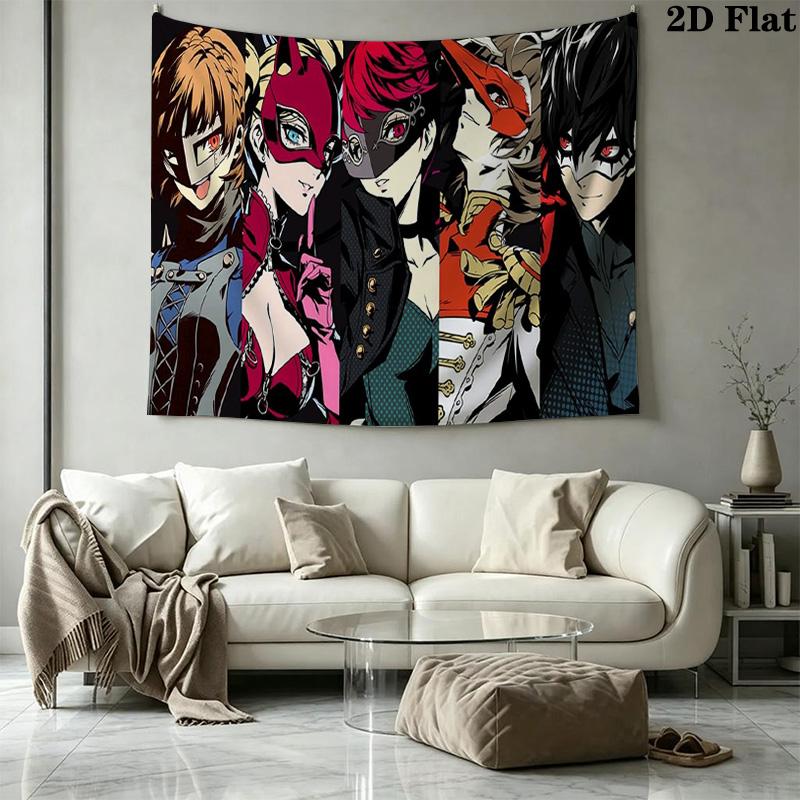 Persona 5 Wall Tapestry Aesthetic Wall Hanging Printed Fabric Blanket Decorative Tapestries for Bedroom Living Room Home Decor