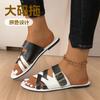 A Flat Bottom Round Head New Color Matching Font Slippers Women's Sandals Large Size 2025 Casual Summer European and American Outer Wear