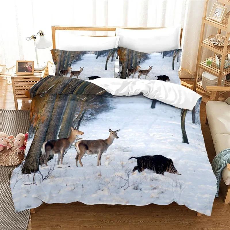 Sunset Wildlife Deer Duvet Cover Elk Giraffe Bedding Set Animal Theme Comforter Cover Full King For Teen Boys Girl Bedroom Decor