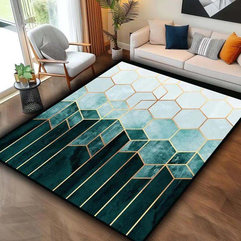 Abstract Green Rug Modern Wavy Carpet Minimalist Art Floor Mat Contemporary Living Room Living Room Home DecorHousewarming Gift