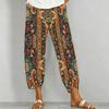 Women Plus Size Floral Printed Loose Cross Hem Cropped Pants
