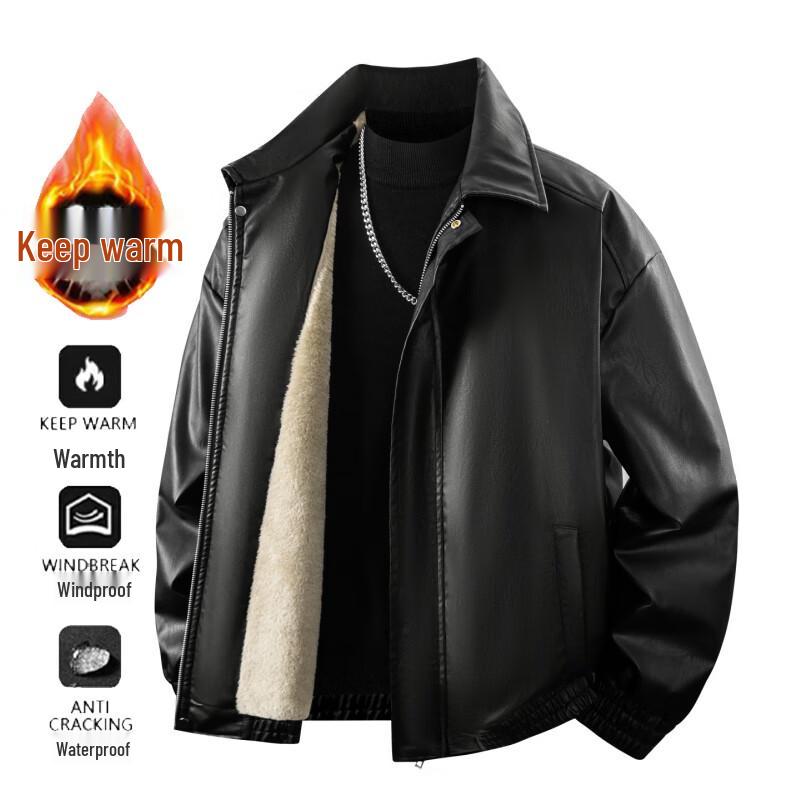 PLAYBOY Men's American Retro Fleece Lined PU Leather Jacket