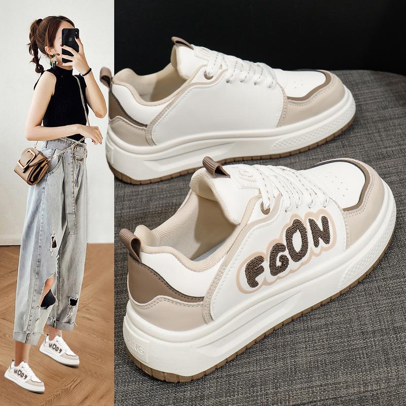 Klumpete Plattform Sneakers for Kvinner Casual PU Lær Snøring Sklisikre Pustende Gåsko Kvinners Komfortable Trenings Løpe Tennis Sneakers