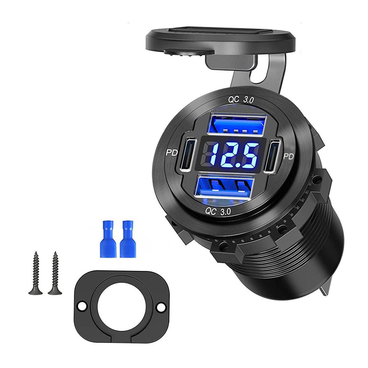 

12V/24V USB Outlet 78W 4-Ports Car Charger Socket Dual 20W PD3.0 & Dual 18W QC3.0 Motorcycle Socket Power Outlet Charge Adapter