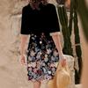 Damen Frühling/Sommer Printkleid Spitze V-Ausschnitt Loose Swing Kurzarm Mittellanges Kleid