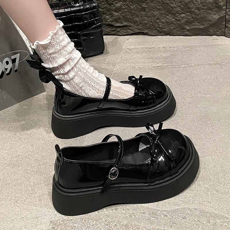 2025 New Fashion Buckle Women's Pumps Spring Autumn Round Toe Solid Butterfly Knot Platform Casual Ladies Shoes