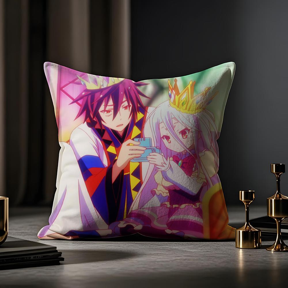 NoGameNoLife Anime Cushion Cover Anti-dustmite Pillowcase Invisible Zipper Silky Short Plush Sofa Cushion Cover