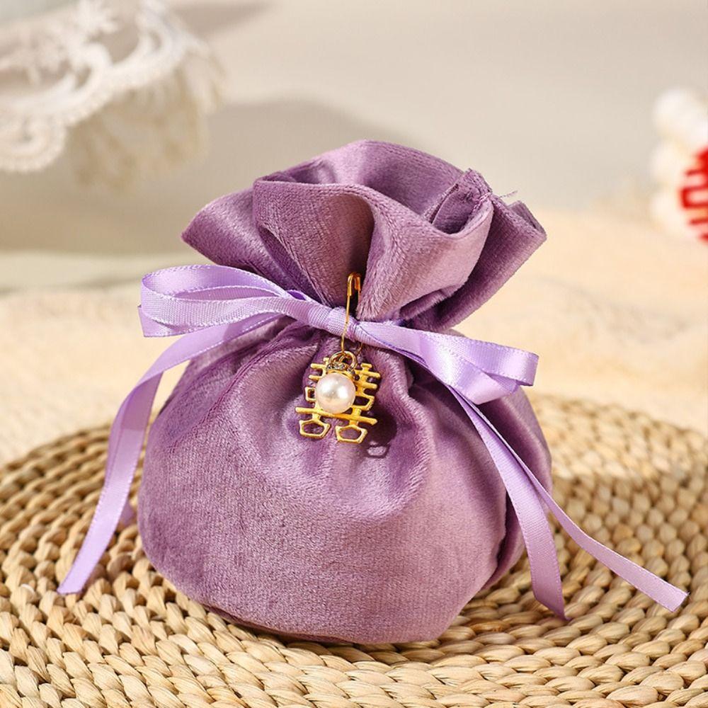 Chinese Flannel Gift Bag Traditional Wedding Gift Bag Creative Drawstring Candy Bag Guests