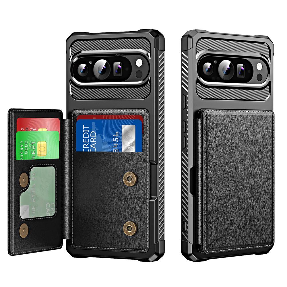 For Google Pixel 9 Pro XL Case Card Slot Kickstand Leather+TPU Reinforced Corner Phone Cover