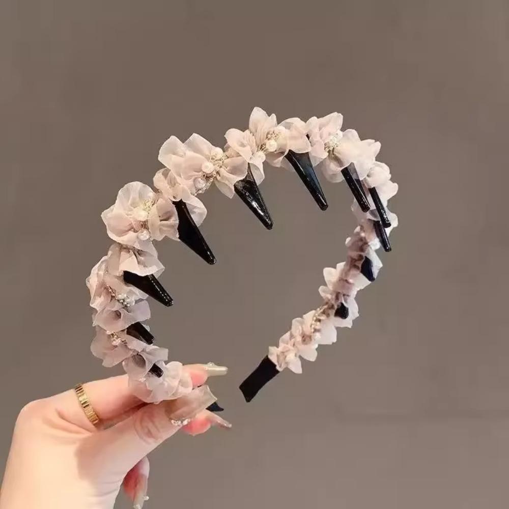 

1Pcs Sweet Ruffle Hair Hoop Black Lace Hairband New Mesh Headband Hair Accessories pink