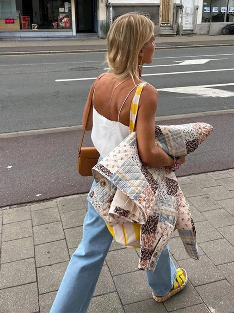 Retro potisk Dámská bavlněná bunda Dlouhý rukáv Jednorázové zapínání Kabát Ležérní Streetwear Svrchní oblečení Barevný Kulatý výstřih Dámská Podzimní Zimní Móda