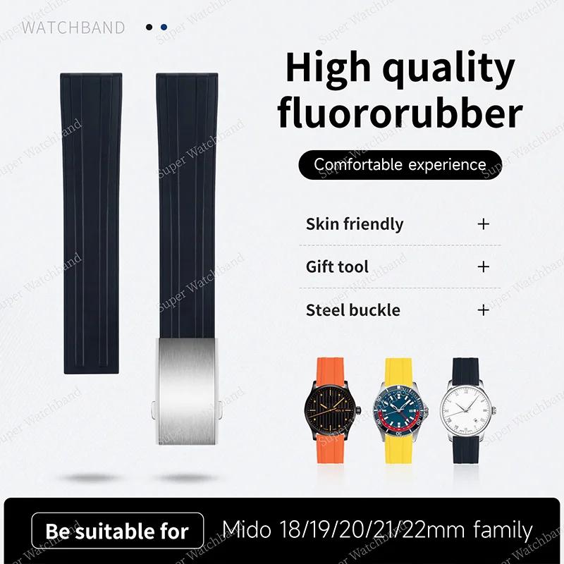 Soft FKM Fluoro Rubber Bracelet For Mido Multiport TV M049 526 M005 430 431 930 M025.407 Strap 18/19/20/21/22mm Quick Release