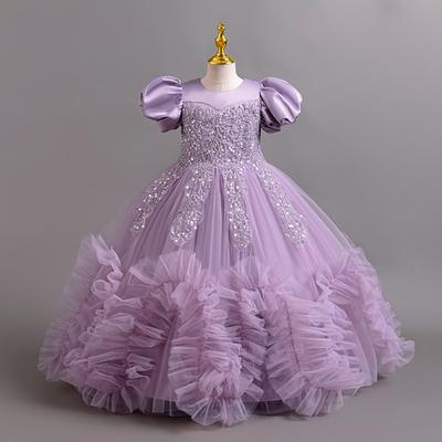 Girls Elegant Dresses Summer Girls' Wedding Dresses Sequined Mesh Puffy Dresses Birthday Party Dresses 4-12-year-old Children's