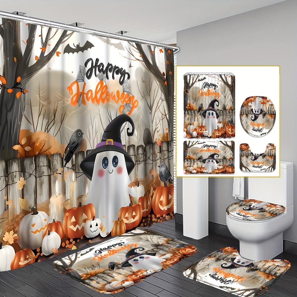 

1/4Pcs Halloween Decoration White Cute Ghost Pattern Shower Curtain Bathroom Decor Halloween Decoration Indoor Showr Curtain Only90x180curtain