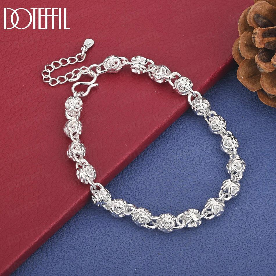 

925 Sterling Silver Fashion Gift Round Bracelet Wedding Jewelry 20cm