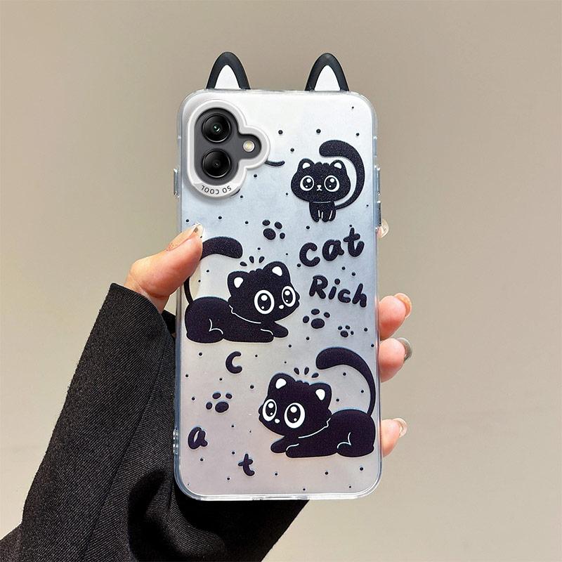 KEYSION Cute Ear Cartoon Case for Samsung A07 A06 4G A05 with Lanyard Soft Silicone+PC Shockproof Phone Cover for Galaxy A05 A06 A07