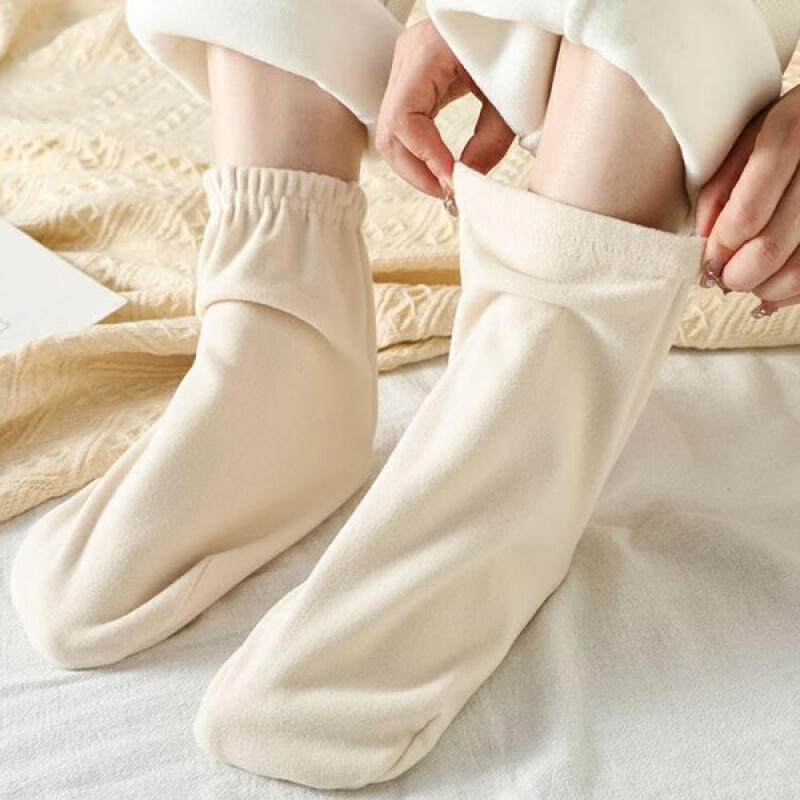 (5 colors) Tobedi thick and warm winter fleece thermal socks white