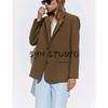 Suit with Padded Shoulder Straight-leg Long Sleeves Lapel Outwear 2518907 Loose Mid Waist Straight-Leg Trousers 2520907