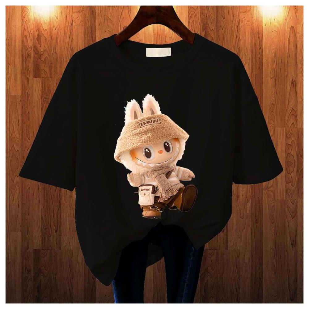 

Популярная детская одежда 2025 года, футболка с коротким рукавом для путешествий LABUBU, милая футболка с круглым вырезом, топ для девочки в мультяшном стиле 100