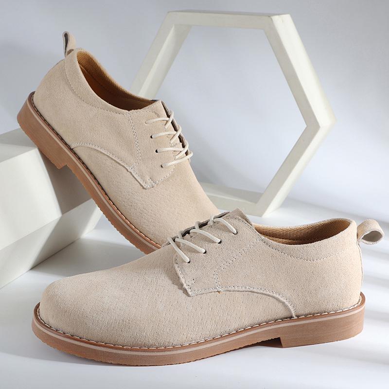 Plus Size Men's Hand-stitched Leather Martin Boots: British Style, Low-top Lace-up Casual Work Shoes for Autumn.