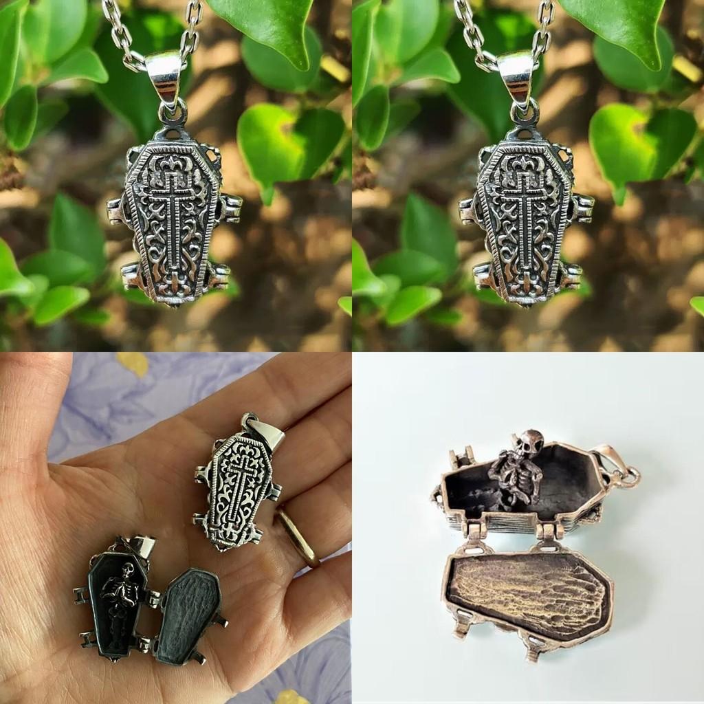 Dark Cross Skull Coffin Necklace With Open Design Pendant For Events Halloween