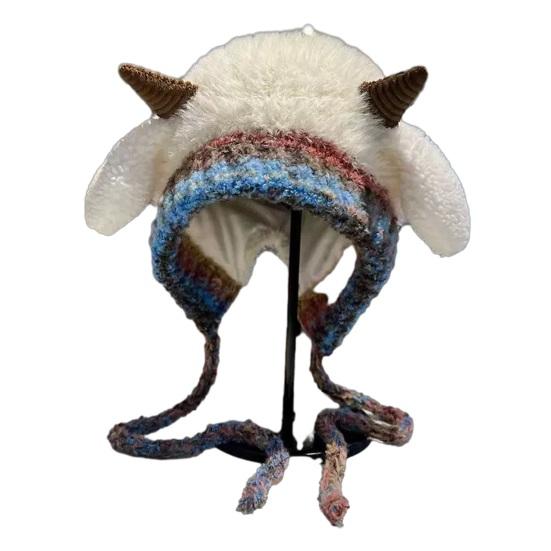 Knitted Hat Lamb Ears Design Universal Fit Soft Plush Windproof Hat Family Photo Christmas Hat 2 In 1 Convertible Santa Hat Tote