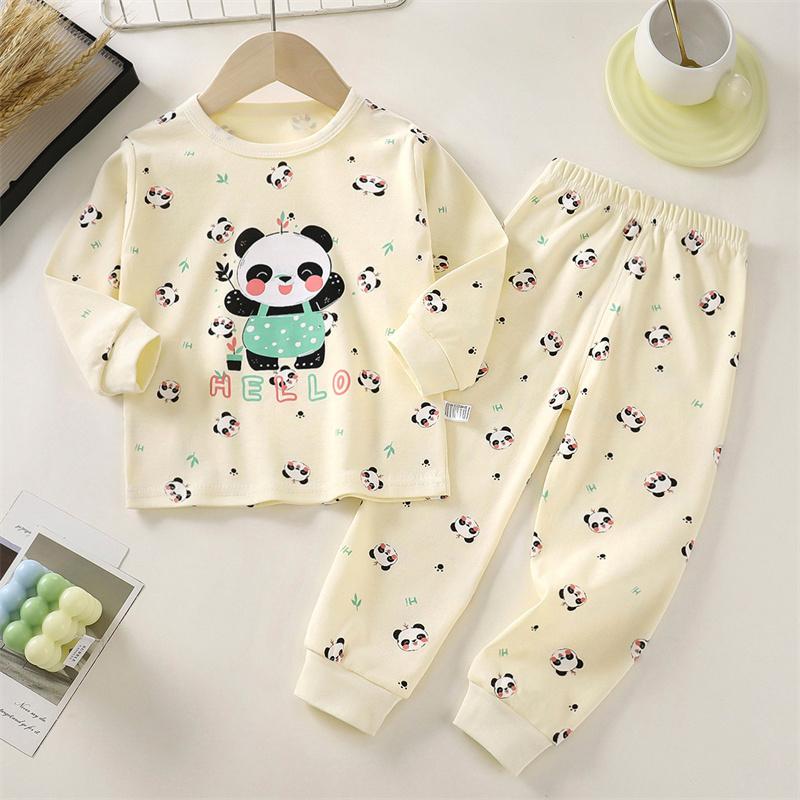 2026 Summer Children Full Sleeve Underwear Suits Baby Spring O-Neck Cartoon Cotton Pajama Set Long Pant Kids Home Wear Clothing Suit for Girl Boy