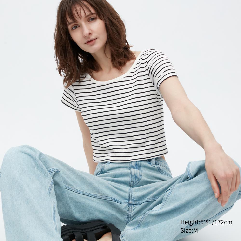 

Укороченный бюстгальтер UNIQLO в полоску с короткими рукавами