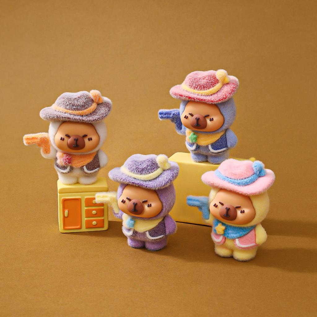 9pcsSet Capybara Figure Toy Kapibare Figurine Cowboy Gunman Desktop Decoration Model Ornaments Toys Boys Girls Christmas Gifts