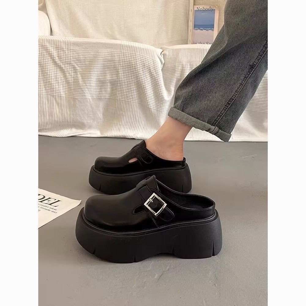 Muffin thick-soled one-pedal slippers women's outer wear 2025 spring and autumn new British style lazy bag head half slippers