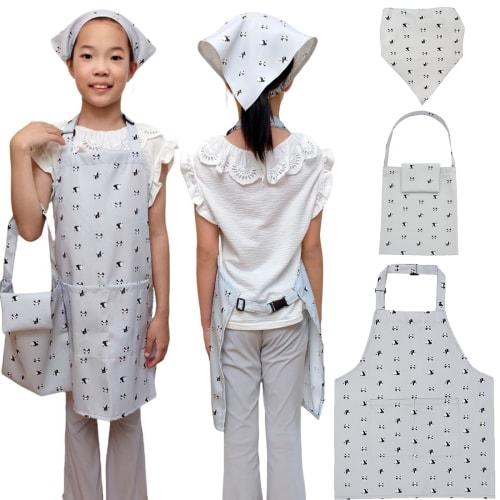 ANJOU Kids' Apron and Triangle Apron Set, 3-Piece Set, Waterproof, Water-Repellent, Wrinkle-Resistant, Unisex, Neck Strap, Adjustable Size, with Pocke