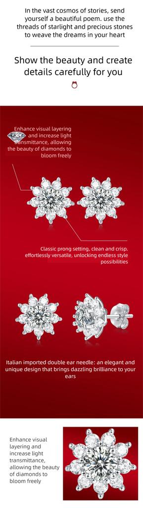 0.5ct Moissanite Earrings for Women Lab Grown Diamond Ear Studs 925 Silver Fine Jewelry Gift