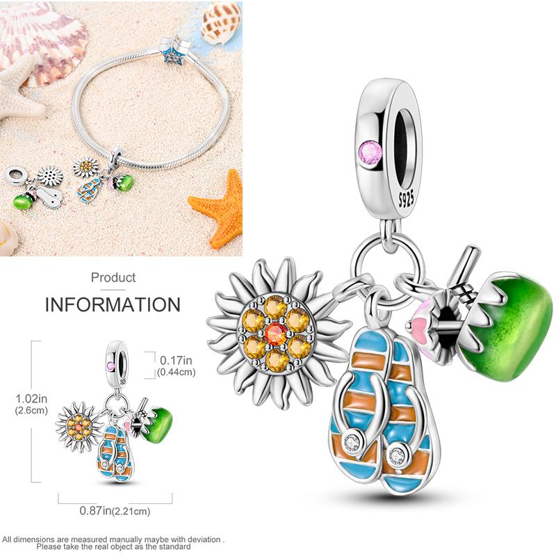 Neuer 925er Silber Kaktus Kleeblatt Anhänger Frühlingsgrüne Serie Perlenanhänger Für Original Perlenarmband DIY Schmuck