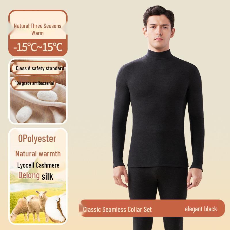 Men's Fleece-Lined Thermal Cashmere Silk Base Layer Set