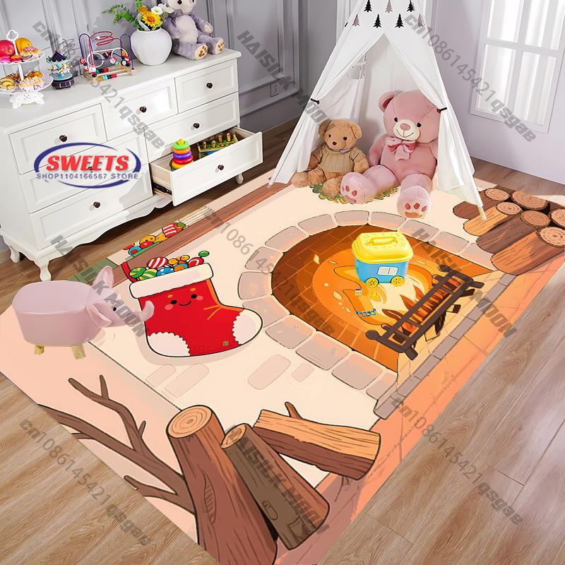 New Christmas Element Carpet Gingerbread Man Print Rug for Living Room Bedroom Bedside Kid's Room Christmas Decorative Mat