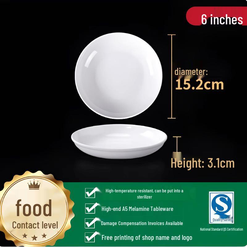 A5 Food-Grade Melamine Round Flat Plates - 10 Pack