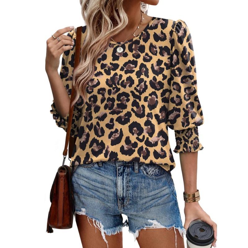 Women's Autumn Tops Loose Casual Printed Seven Quarter Sleeve Round Neck T-shirt Top Fashion Commute T-shirts