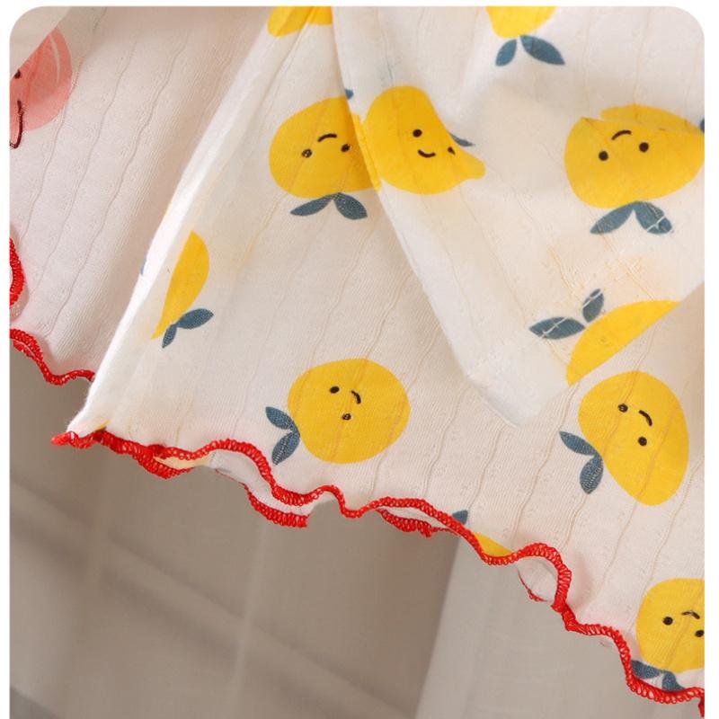 Conjunto de Pijama Feminino de Algodão Sem Mangas Camisola Fina de Verão e Shorts Roupa de Casa Fofa Estampada para Criança Bebê Com Cintura Elástica