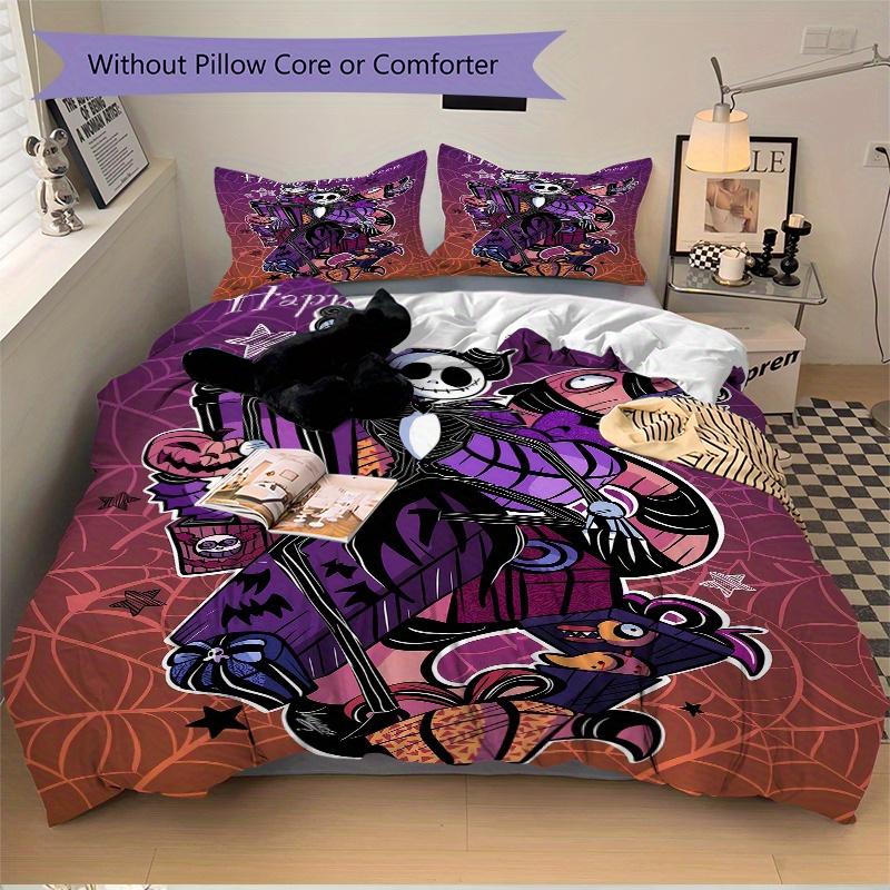 3pcs Happy Halloween Jack Quilt Cover Set (1 Quilt Cover + 2 Pillowcases Without Pillow Core), High-Definition Printing for Home and Dormito
