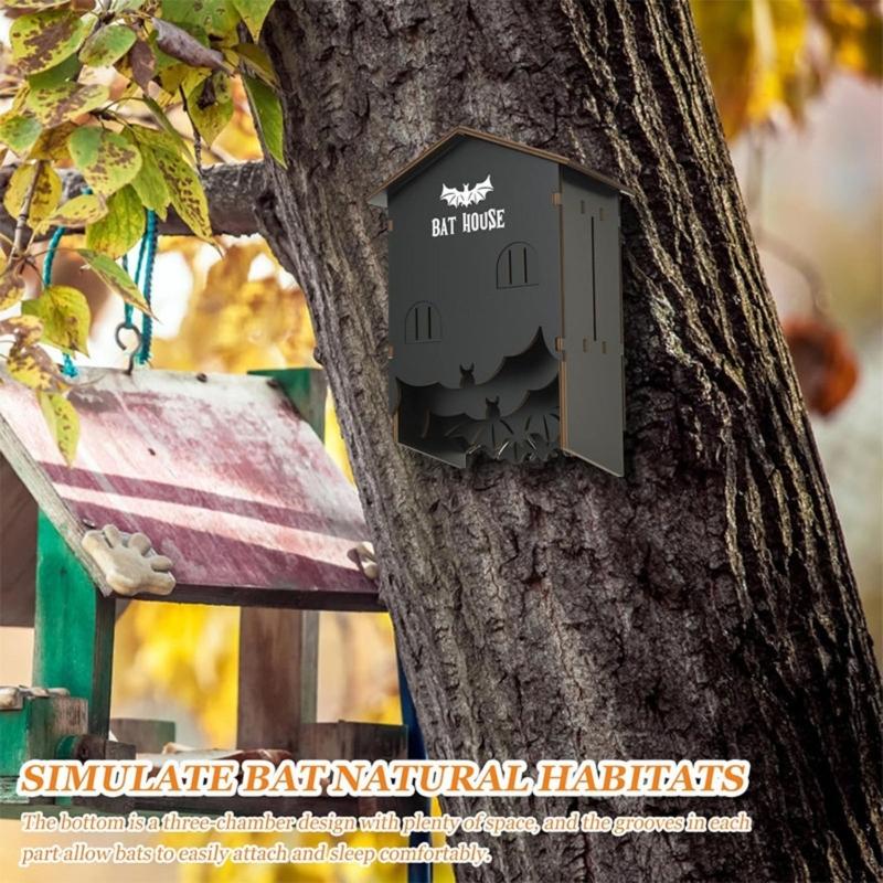 Natural Wood Hanging Bat House For Outdoor Garden Shelter Easyly Install Bat House Outdoor