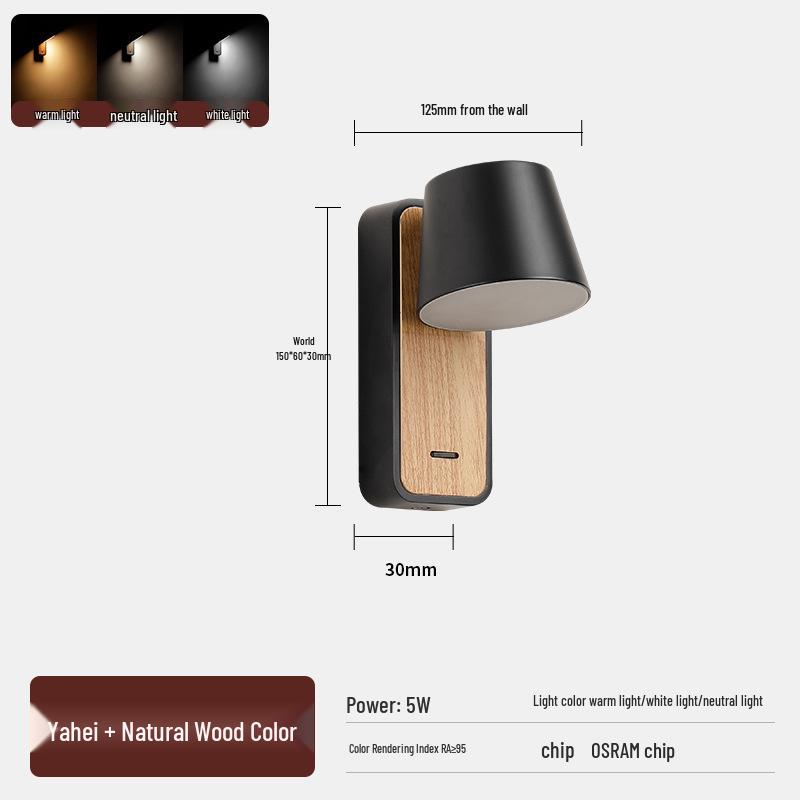 

Вращающийся светодиодный прикроватный настенный светильник с выключателем для отеля, гостевой комнаты или спальни для чтения. 4000K - Neutral Light