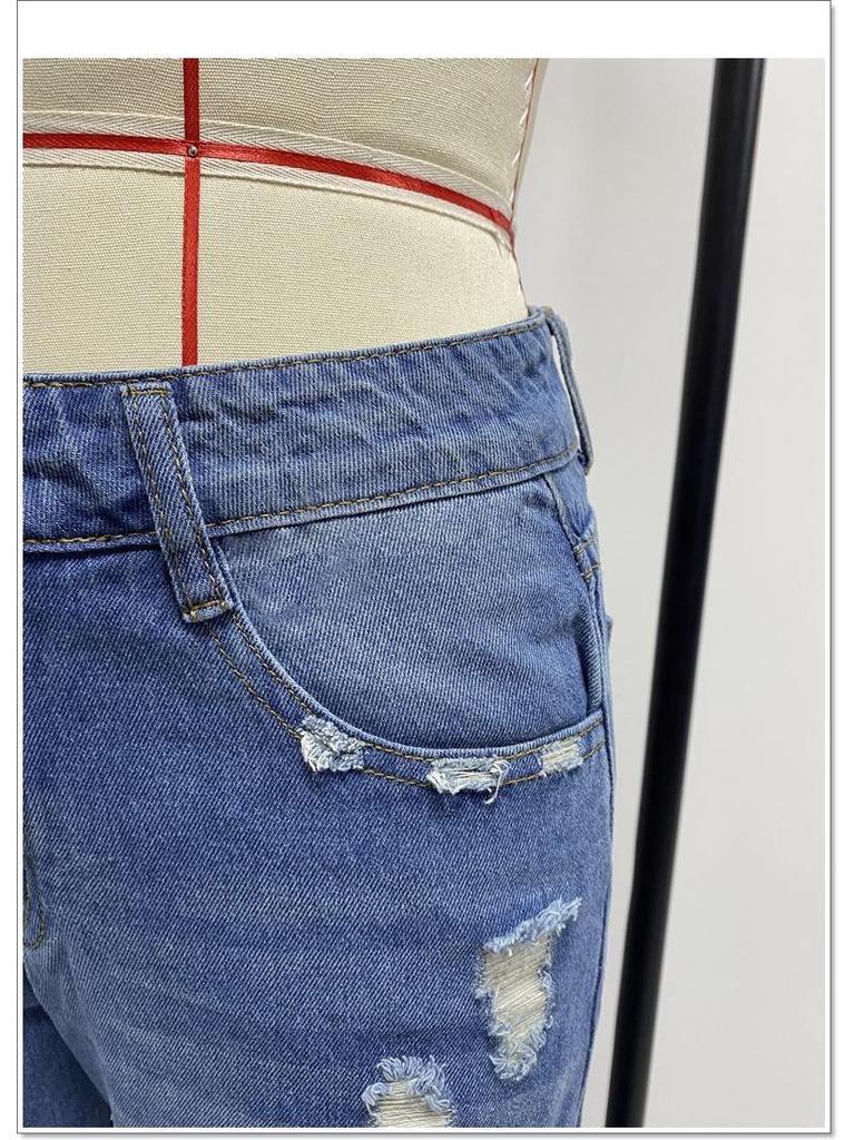 Damen-Jeans mit Rissen, Frühjahr 2025 – Lässige lange Hose mit Printapplikationen