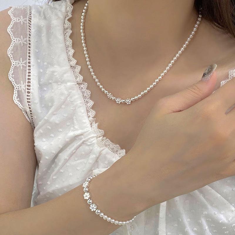 Brățară dulce franțuzească cu flori și perle, cu temperament blând, combinație colier cu perle, lux ușor, high-end