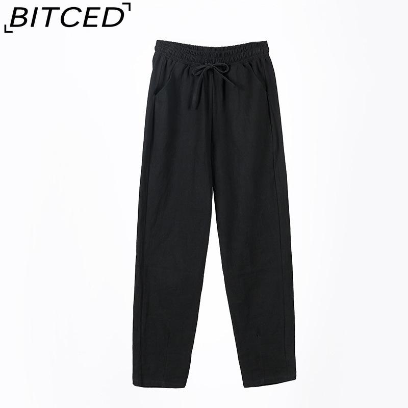 BITCED 9 Color Pure Cotton Nine Point Trousers Spring Summer Slim Straight Loose Casual Pants Women Solid Color Harem Pants