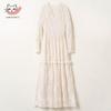 Sino Fu De 100% Mulberry Silk V-Neck A-Line Long Sleeve Dress