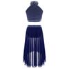 Set Gonna in Rete High-Low con Gilet da Ragazza Scollo all'Americana Senza Maniche Schiena Scoperta Strass