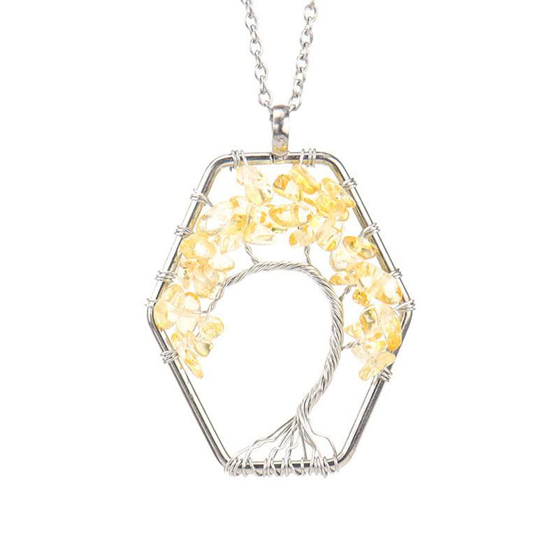 Hand-Wound Natural Gravel Crystal Curved Hexagon Tree Of Life Fortune Tree Necklace Women S Necklace N15 цитриновый