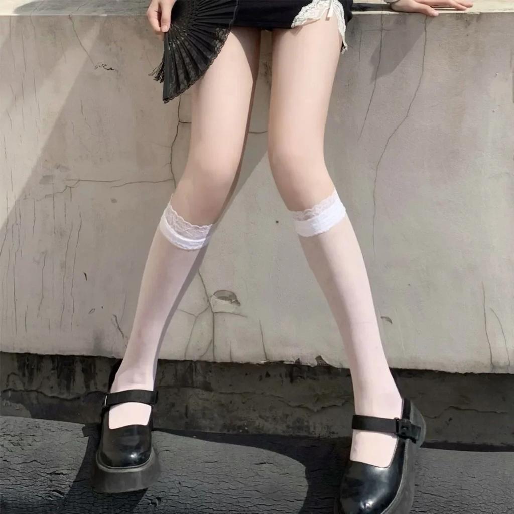 JK Woman Socks Cute Black White Lolita Long Socks Summer Thin Knee High Socks Fashion Cosplay Sexy Nylon Transparent Stockings